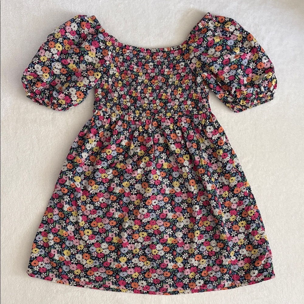 Gap Kids | Smocked Floral Print Puff Sleeve Cotton Dress 813739 Blue/Pink (L/10)